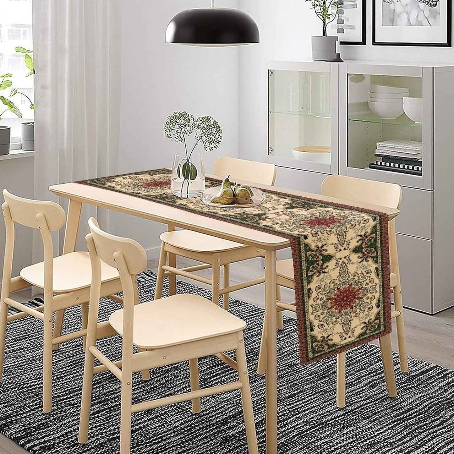 Vintage Paisley Bohemian Table Runner Beige Red Rustic Farmhouse Home Kitchen Table Dining Coffee Room Garden Party Wedding Decor 13x120in