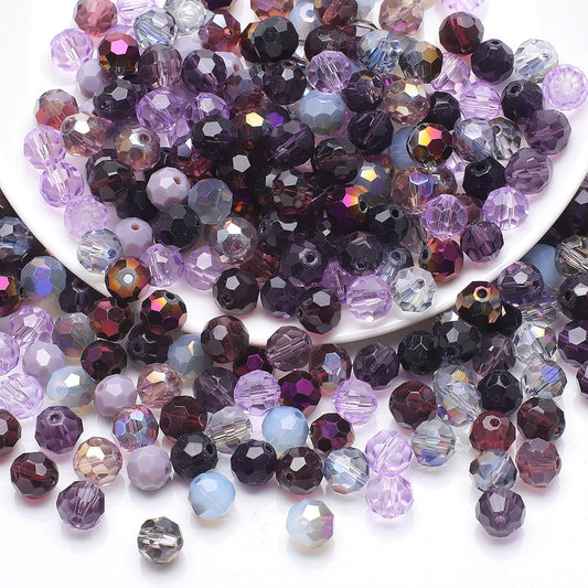 100PCS 8MM Crystal Glass Beads for Jewelry Making - Purple Rondelle Faceted Crystal Glass Beads for Bracelet Making & DIY Crafts