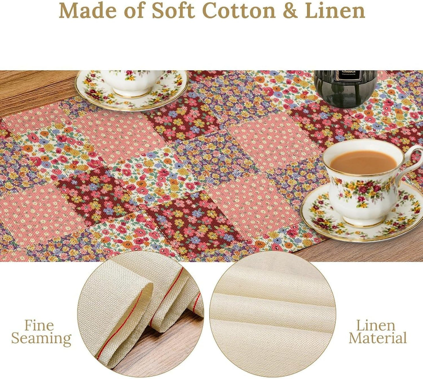 Boho Patchwork Table Runner, Vintage Farmhouse Colorful Wildflowers Bohemian Paisley Flower Table Center Decor for Home Kitchen Dining Patio Holiday Party Indoor Table Decorations, 13"x90" Inch