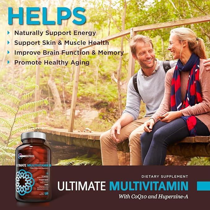 OmniBiotics Ultimate Daily Multivitamin for Women & Men – 34 Essential Ingredients Including Vitamin A, C, D, E, B6, B12, Biotin, Zinc – 120 Vegan Capsules