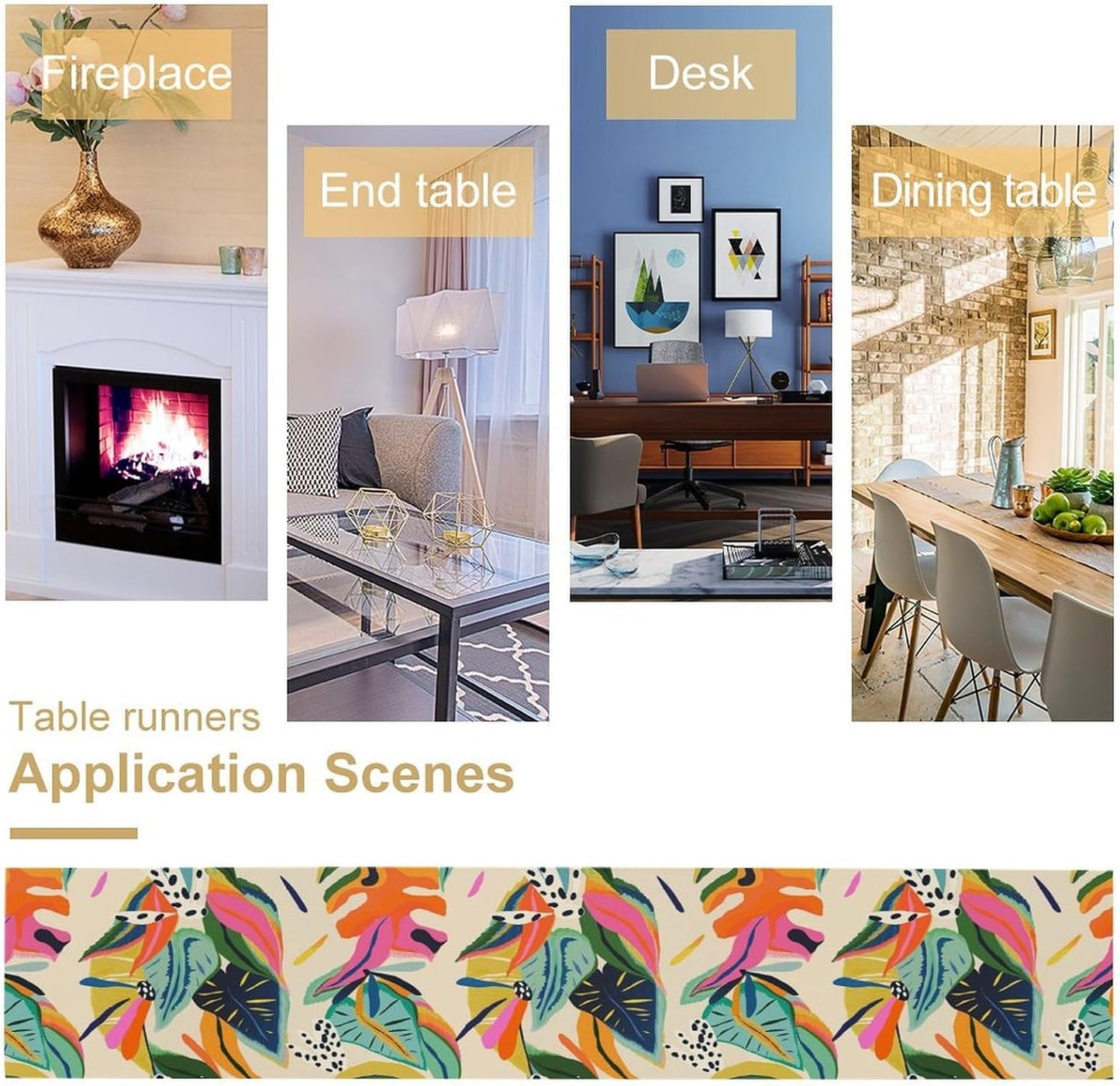 Colorful Flower Table Runner,Abstract Flower Blossom Botanical Pattern Print Tablecloth Burlap for Hotel Indoors Outdoor Dining Room Kitchen Table Decor, 13x36in