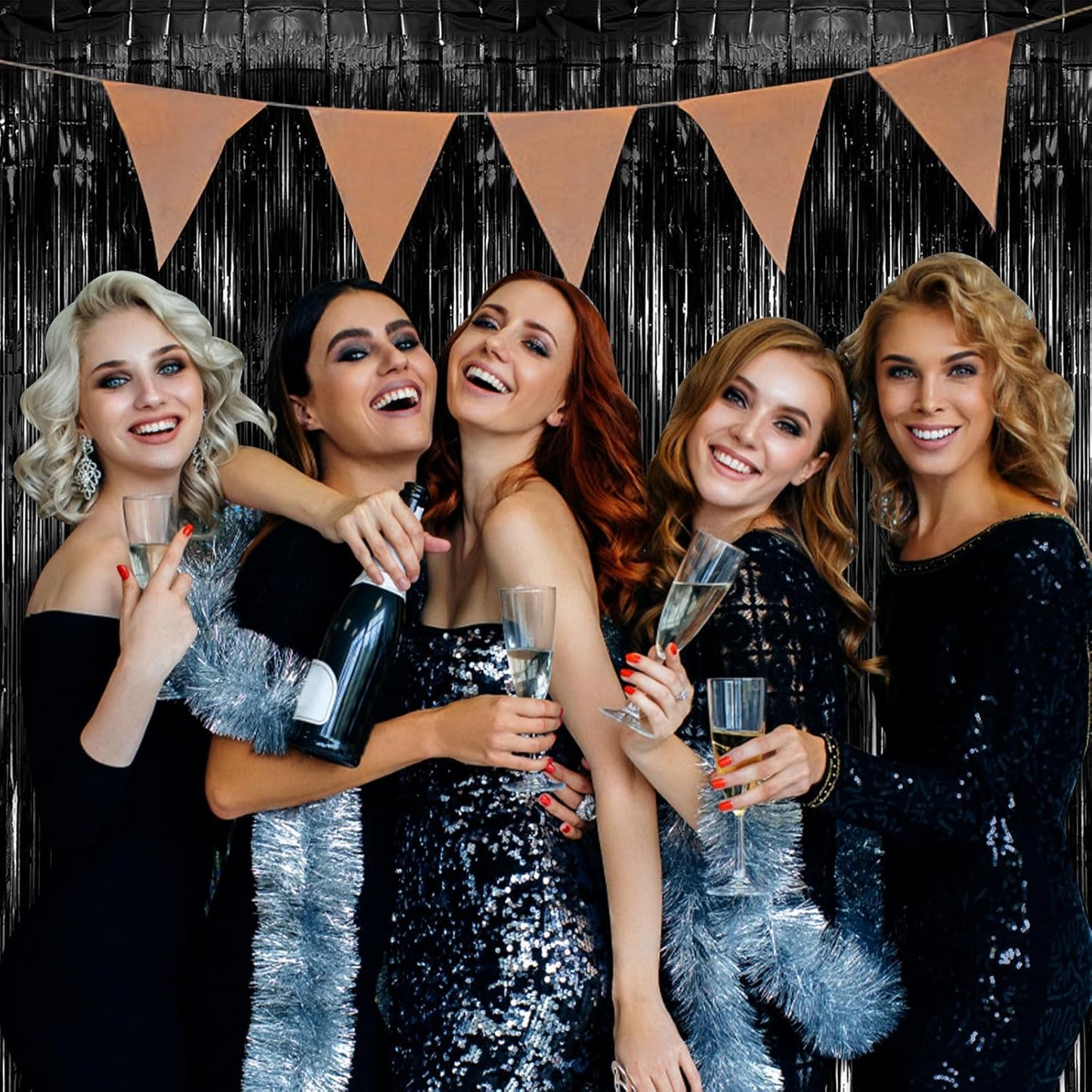 20 Pack Black Party Streamers Backdrop Tinsel Foil Fringe Curtains Halloween Party Decorations Birthday Wednesday Twilight Party Decorations Graduation Wizard Party Supplies