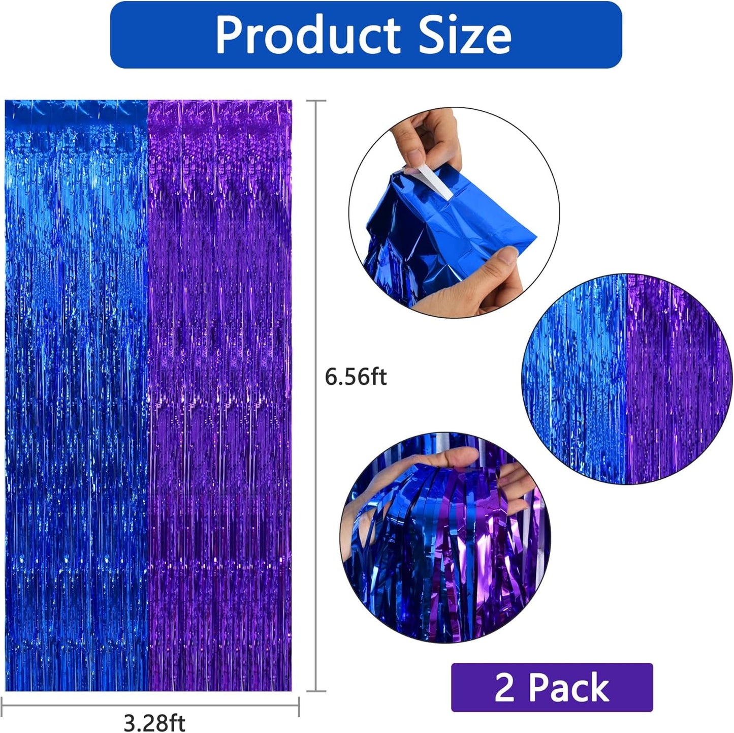 BEISHIDA 2Pcs Blue Purple Door Streamer Light Blue Purple Backdrop Foil Fringe Tinsel Boy Curtains Backdrops for Birthday Baby Shower Gender Reveal Party Decoration (3.28 ft x 6.56 ft)
