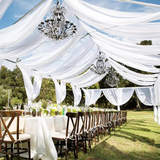 6 Panels White Wedding Ceiling Drapes 5ftx50ft Ceiling Drapes Chiffon Fabric Arch Draping Sheer Curtains Soft Drapery Draping Wedding Ceiling Decorations for Party Ceremony Stage Swag