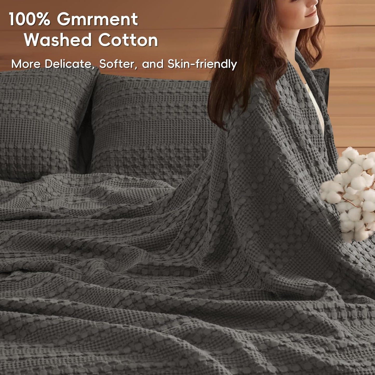 PHF 100% Cotton Waffle Blanket Oversized King 120"x120", Lightweight Breathable Extra Large 10'x10' Blankets for Bed, Giant Big Luxury Aesthetic Woven Bedding for Home Decor, Charcoal Grey