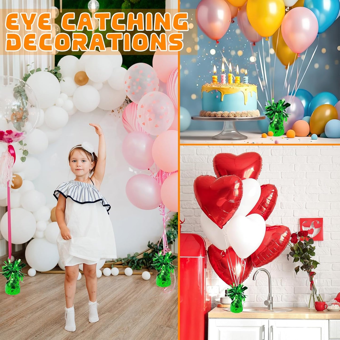 8 Pcs Green Metallic Balloon Weights Holder Anchors Balloon Holder Weights for Helium Balloons Birthday Graduation Party Christmas Wedding Celebration Decoration (Green)