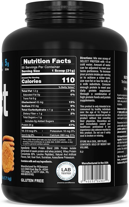 PEScience Select Protein Powder, Whey and Casein Blend, Clean Protein Powder for Women and Men, Low Calorie, Low Carb, Keto Friendly, Gluten Free, Snickerdoodle, 55 Servings