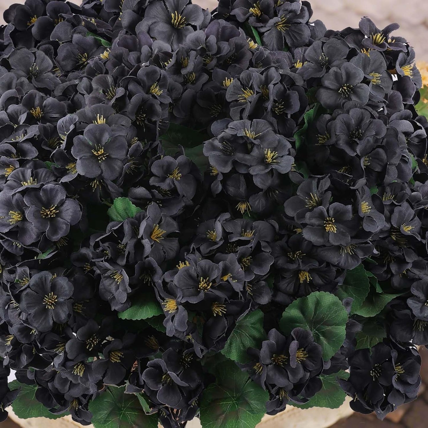 Hananona 6 Pcs Artificial Geranium Flowers for Outdoors Geranium Silk Flowers Outdoor UV Resistant Garden Plants Faux Black Flower for Home Kitchen Halloween Table Centerpieces Decor (6, Black)