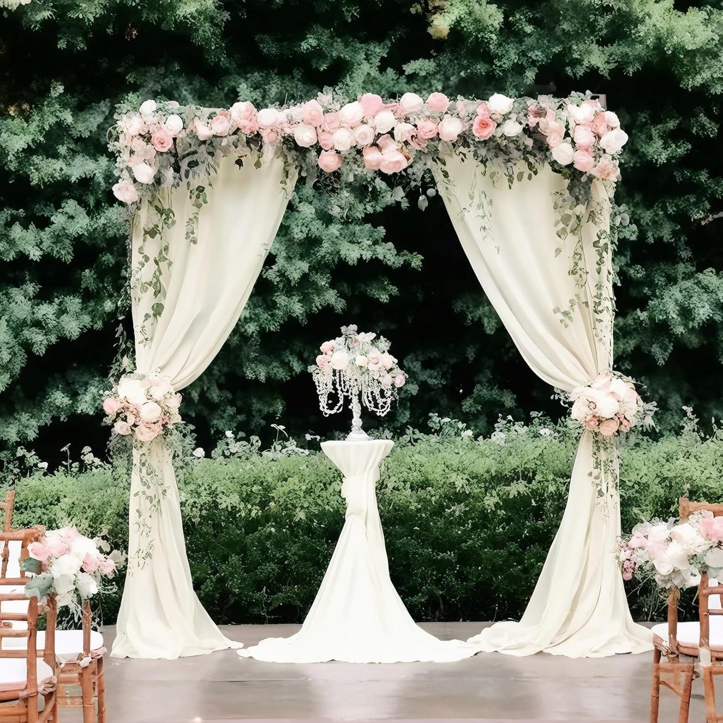 DUOBAO Ivory Chiffon Backdrop Curtain for Parties Sheer Curtains 96 Inch Length 2 Panels Set for Bedroom Wedding Backdrops Drape Cream Beach Drapes for Baby Shower Birthday Graduation(29''x96'')