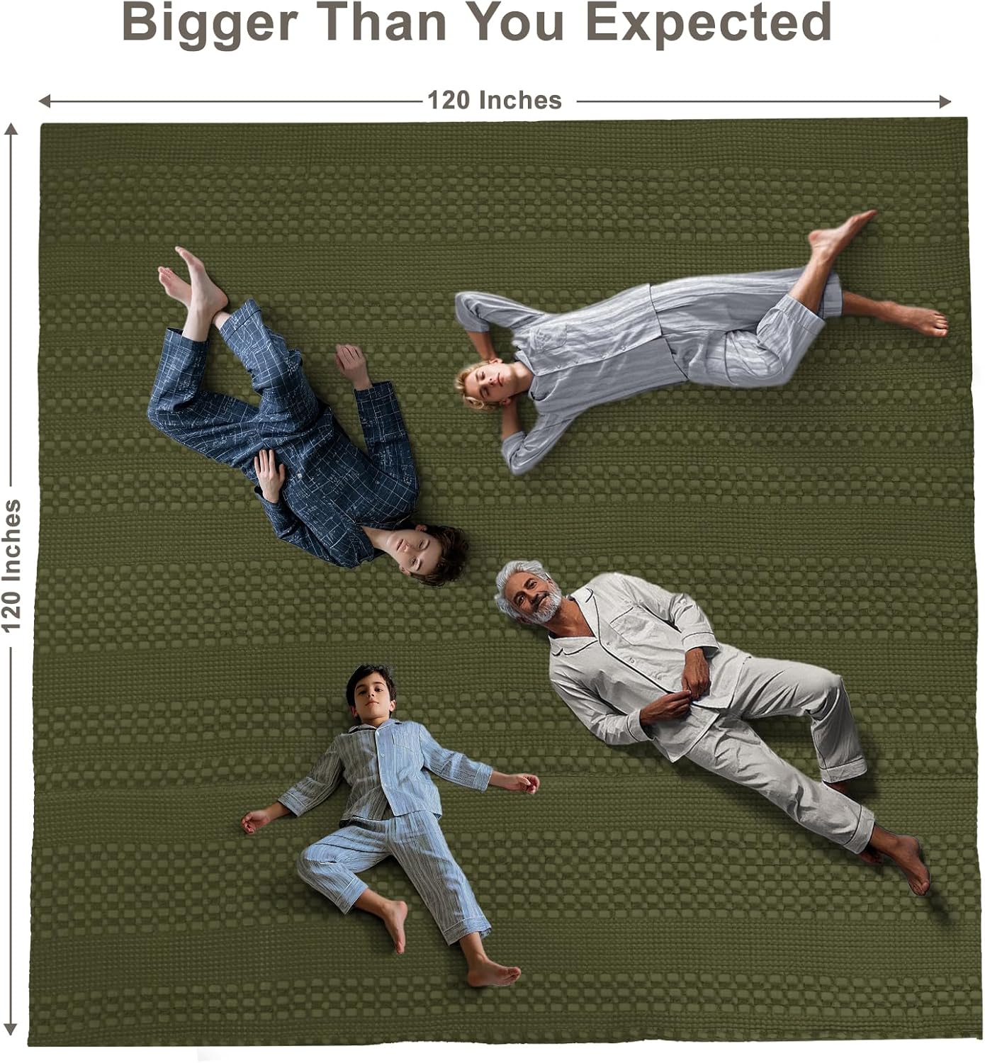 PHF 100% Cotton Waffle Blanket Oversized King 120"x120", Lightweight Breathable Extra Large 10'x10' Blankets for Bed, Giant Big Luxury Aesthetic Woven Bedding for Home Decor, Capulet Olive