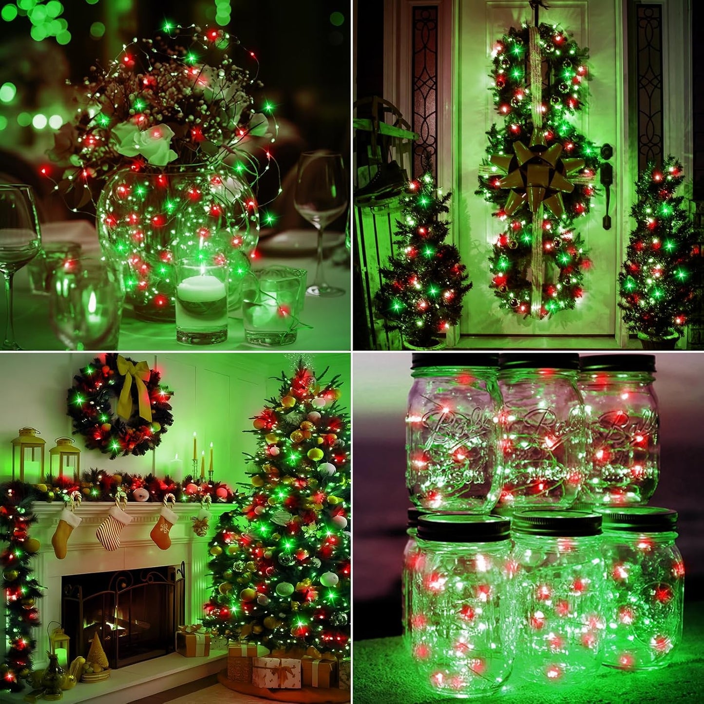 btfarm 12 Pack Fairy Lights Battery Operated [3 Modes], 7ft 20 Led Twinkle Lights String Lights Waterproof Bulk Small Mini Silver Wire for Christmas Mason Jars Wedding Table Centerpiece, Red Green