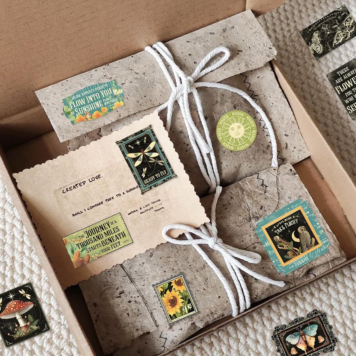 100 Pcs Postage Stamp Stickers, Aesthetic Insect Plants Decorative Stickers for Scrapbooking Bullet Journaling Planners DIY Calendars Notebook Junk Journal