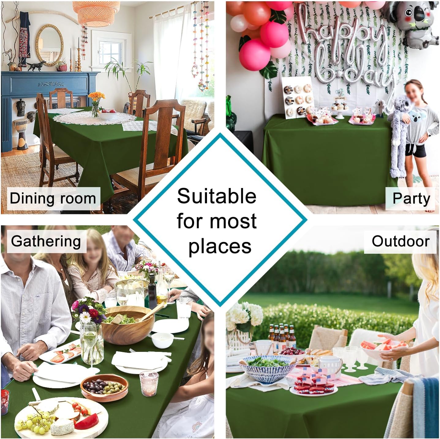 Hiasan Olive Green Rectangle Tablecloth - Waterproof Washable Polyester Fabric Table Cloth for Buffect Dining Birthday Party Wedding, 30 x 60 Inch