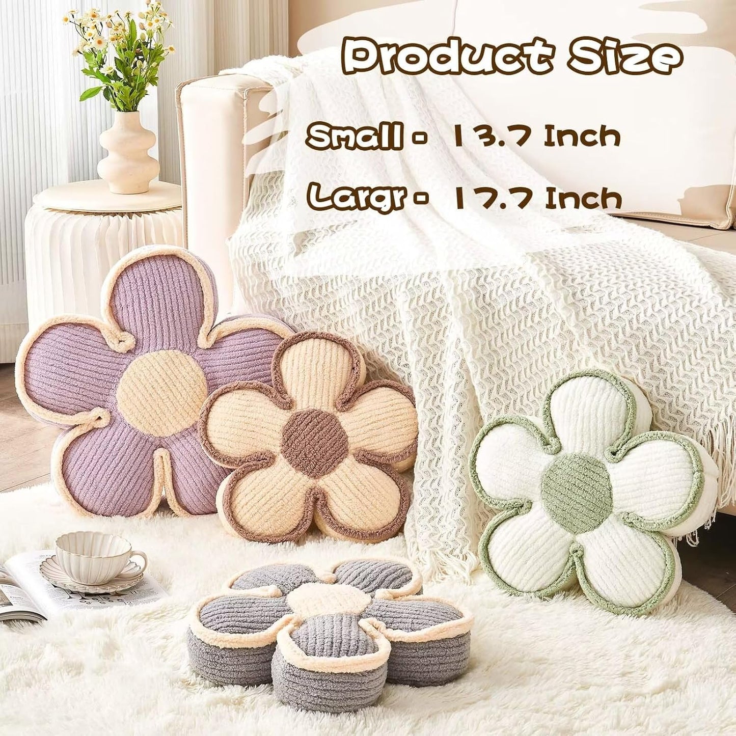 Flower Shaped Floor Cushion, Soft Plush Pillow for Sofa Couch Bed (13.7 Inch, Grey)