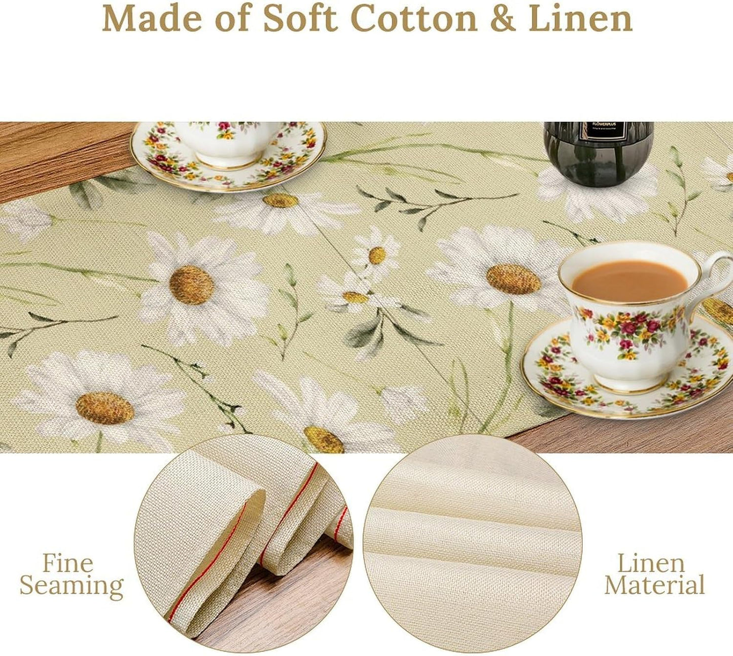 Spring Daisy Table Runner, Farmhouse Seasonal Summer Flower Retro Country Table Center Decor for Home Kitchen Dining Patio Holiday Party Indoor Outdoor Table Decorations, 13"x36" Inch