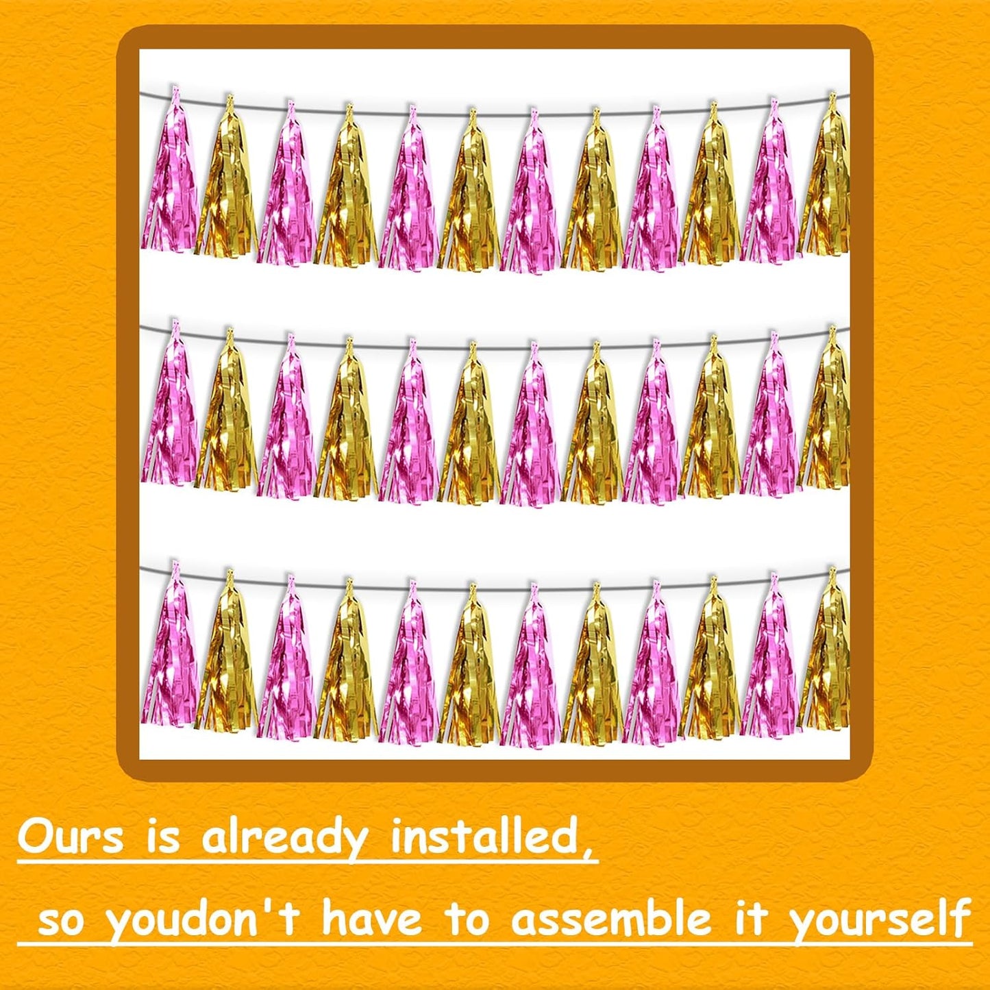 3P Gold Pink Metallic Fringe Tassel Banner Garland Foil Tinsel Streamer Wall Hanging Curtain Backdrop for Parade Floats, Graduation, Wedding, Bachelorette, Birthday, Retirement Party Decorations