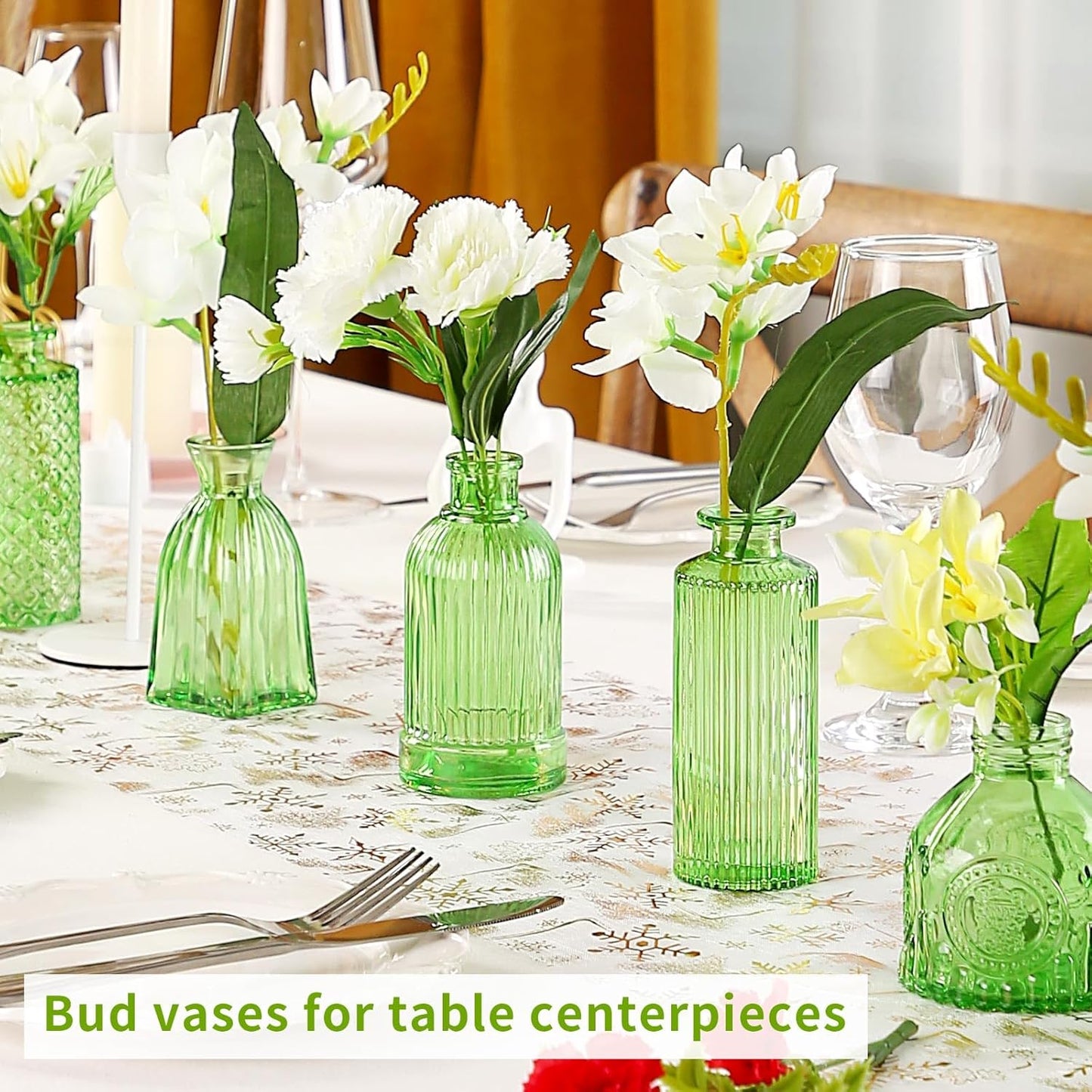 Charm Glass Bud Vases, Small Flower Vases in Bulk for Centerpieces, Vintage Mini Vases for Wedding Decor, Home Table Decorations Diffuse Bottles,Ideals (Pack of 30,Light Green)