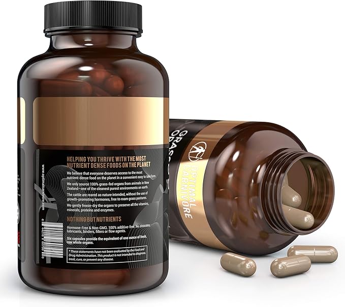 Beef Organ Supplement, Grass Fed Beef Organs for Men & Women, 9 Organ Complex - Liver, Brain, Thymus, Lung, Gallbladder