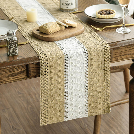 Artoid Mode Burlap Brown Farmhouse Rustic Table Runner, Seasonal Hollow Kitchen Dining Table Decoration for Home Party Decor 12x36 Inch