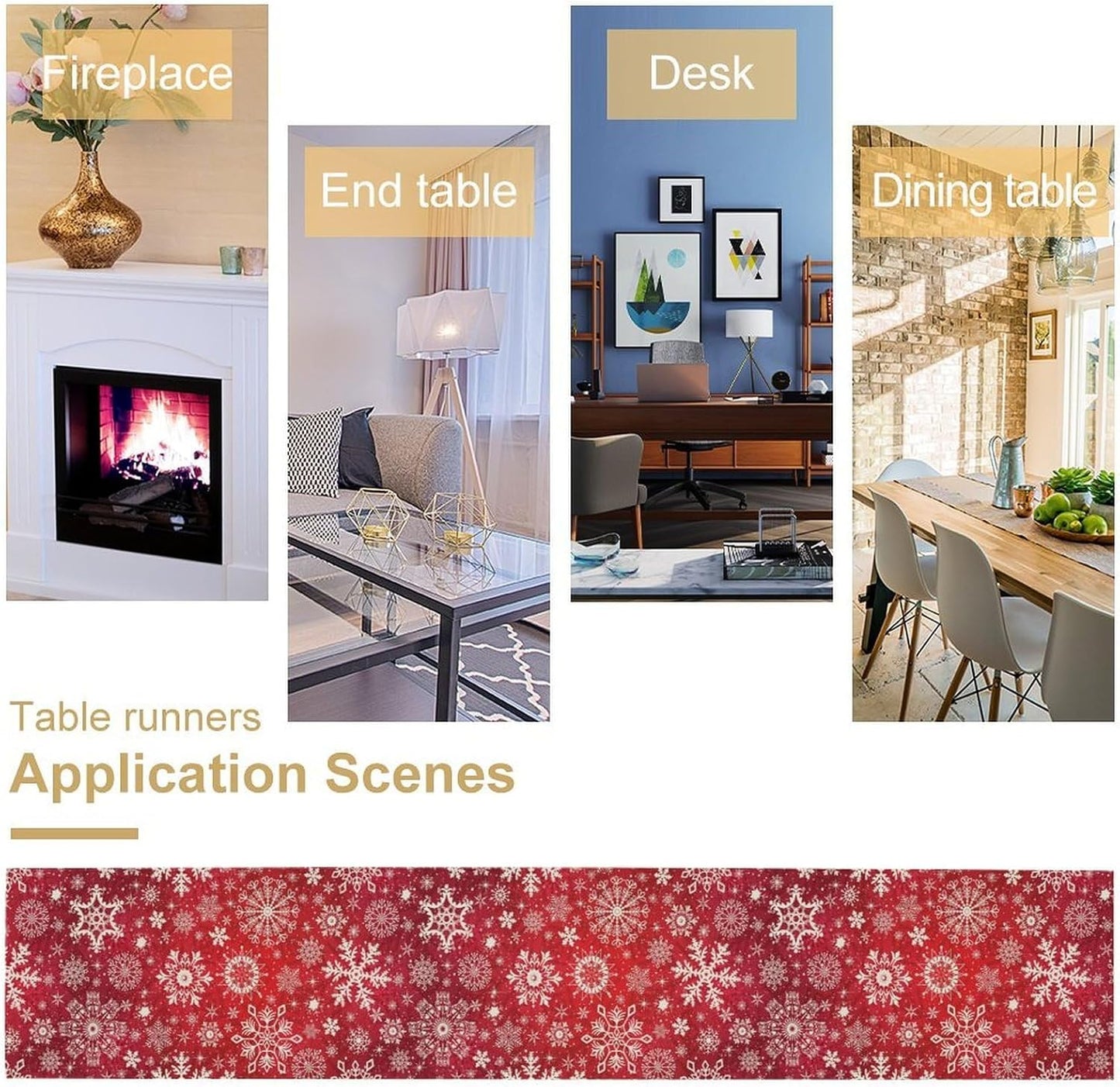 Snowflakes Christmas Table Runner, Winter Holiday Red Table Cloth Kitchen Dining Table Decoration for Home Party Decor 13x60 Inch