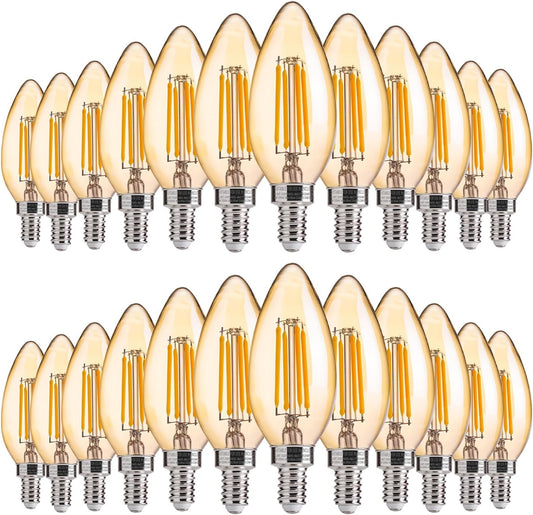 FLSNT Amber LED Candelabra Light Bulbs 40W Equivalent, B11 E12 LED Chandelier Bulbs, 2200K Warm White, Dimmable, 330LM, 24 Pack UL,CA65 Listed.