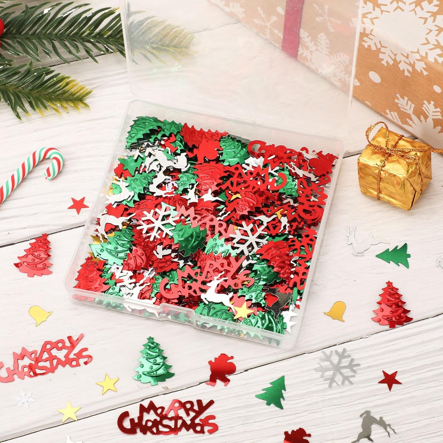 MARFOREVER Christmas Glitter Confetti, ChristmasTable Confetti Decorations Red Green White Sprinkles Santa Claus Tree Elk Snowflake Scatter for Christmas Party Supplies
