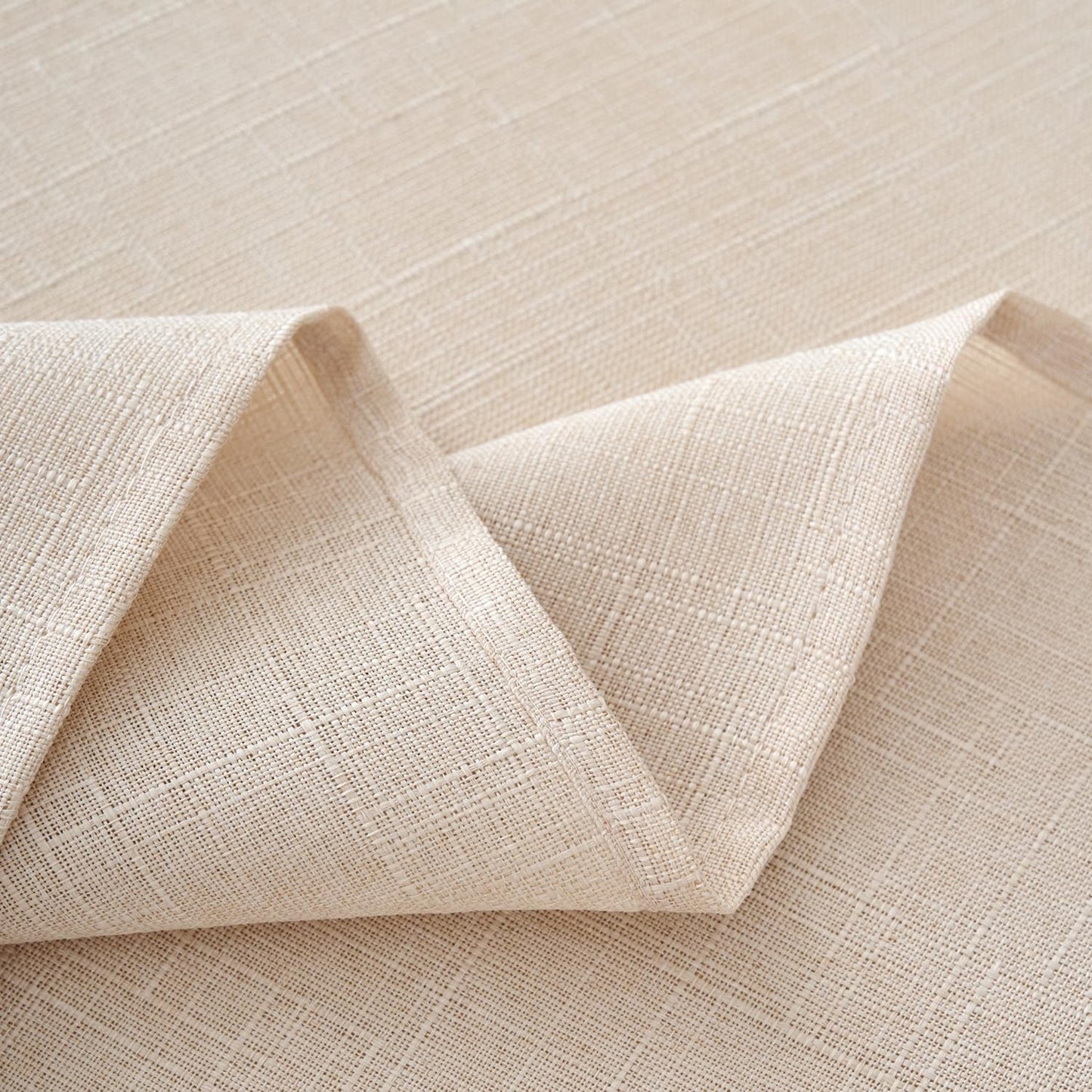 NLMUVW Round Linen Tablecloth 48 Inch - Textured Table Cloth Water Resistant Farmhouse Burlap Rustic Table Cover for Kitchen Dining Café,Champagne