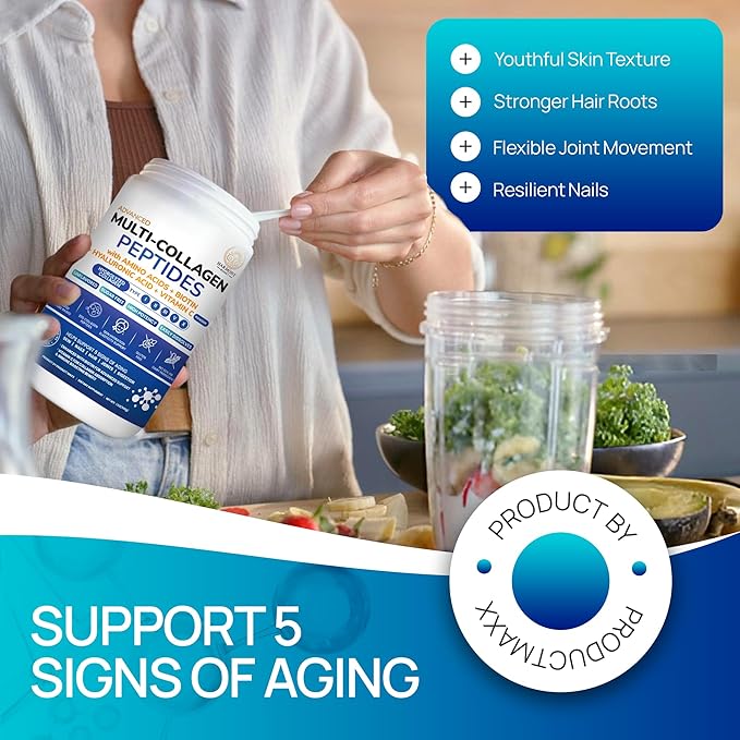 Multi-Collagen Peptides Powder | Hydrolyzed Types I, II, III, V & X | With Biotin, Hyaluronic Acid, Vitamin C | Supports Skin, Hair, Nails, Joints & Digestion | Unflavored, Sugar-Free | 1.1LB (500g)