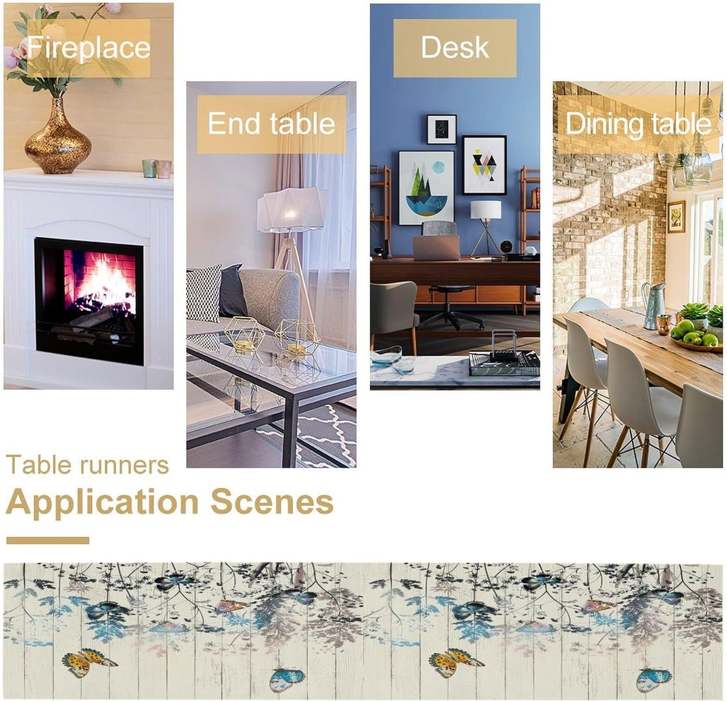 Nature Dandelion Table Runner,Rustic Floral Wood Plank Butterfly Girl Women Pattern Print Burlap Tablecloth for Hotel Indoors Outdoor Dining Room Kitchen Table Decor, 13x70in