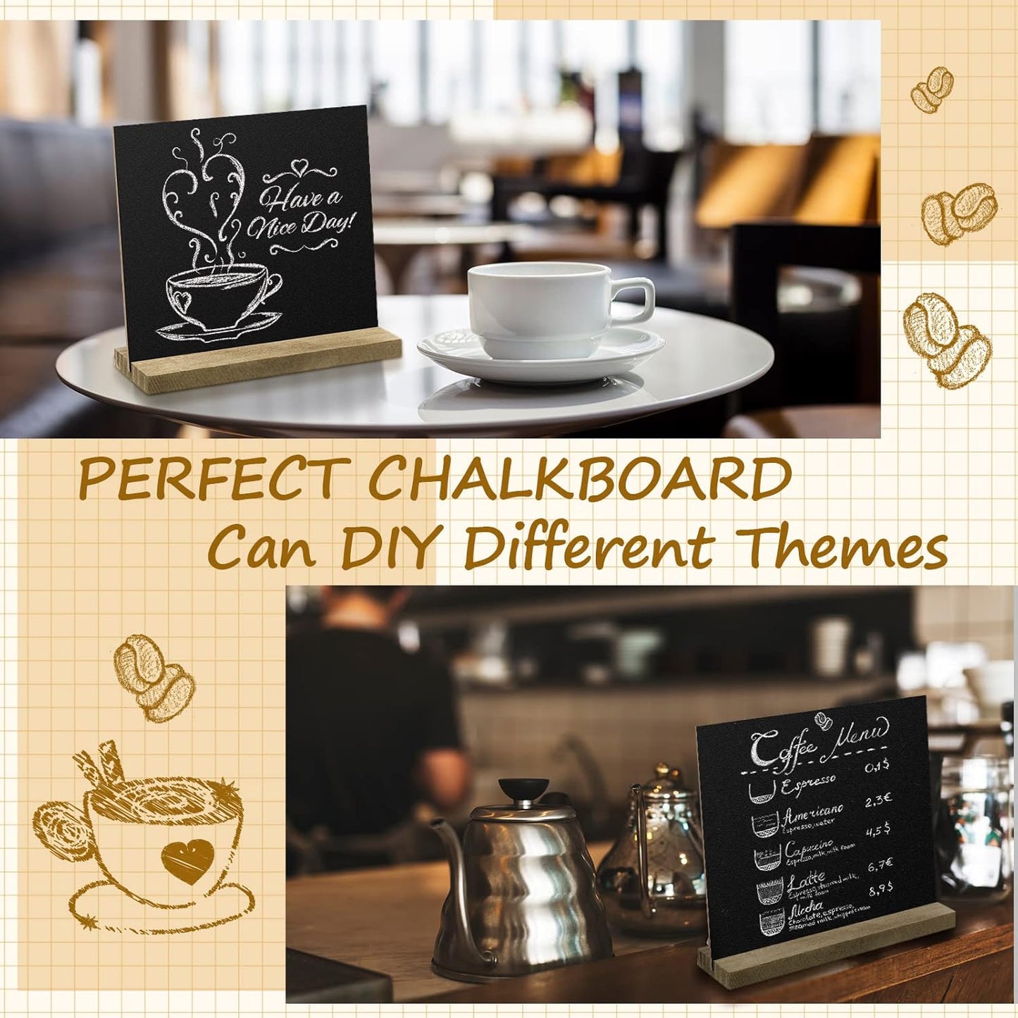 Queekay 36 Pcs Mini Chalkboard Signs Tabletop with Stand 5 x 6 Inch Wooden Chalkboard Sign Vintage Chalk Board Sign Decorative Centerpieces for Food Signs Table Numbers Message Boards Party Supplies