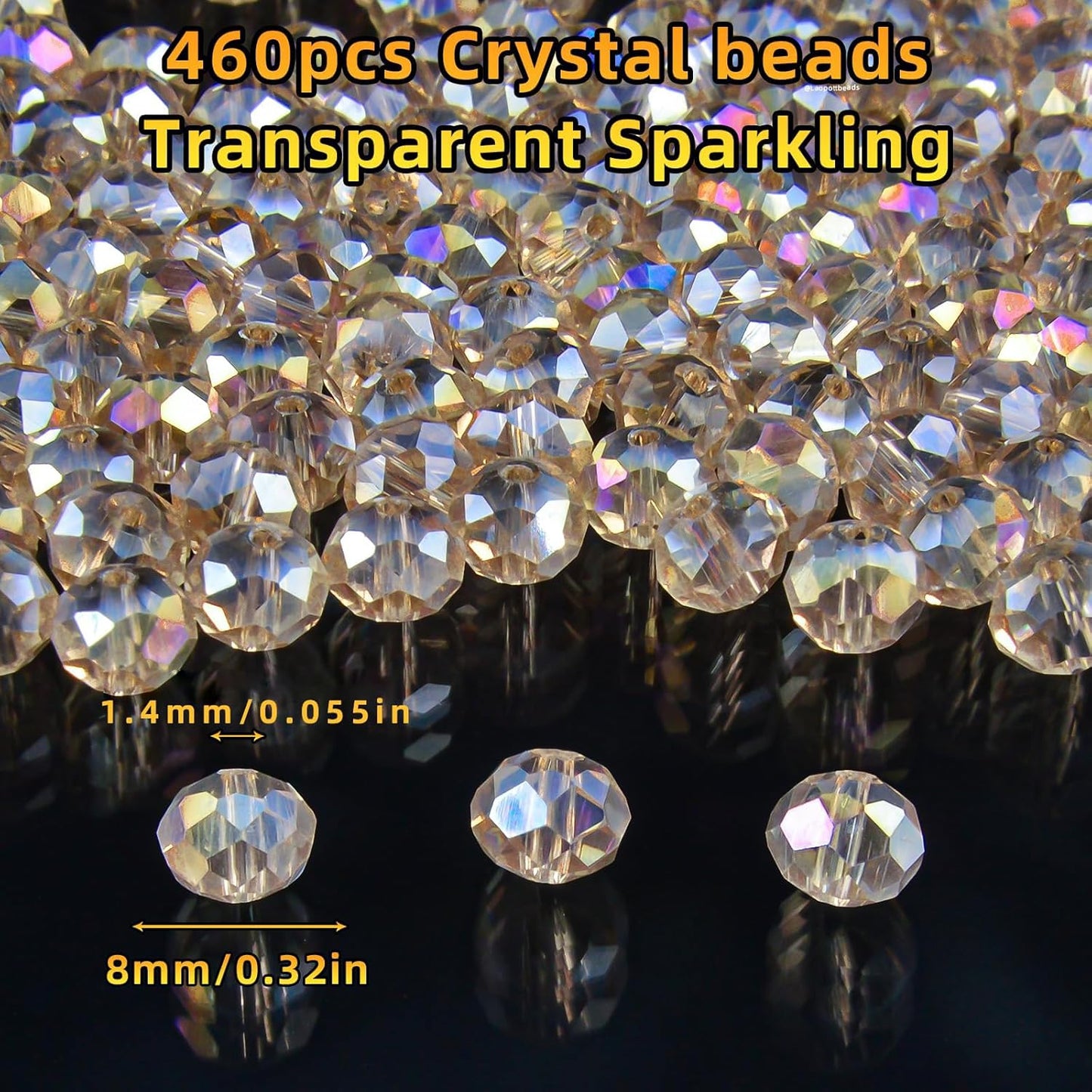 460Pcs 8mm Crystal Glass Beads for Jewelry Making Beads for Bracelets Necklace Pendants Making Supplies(Silver Champagner)