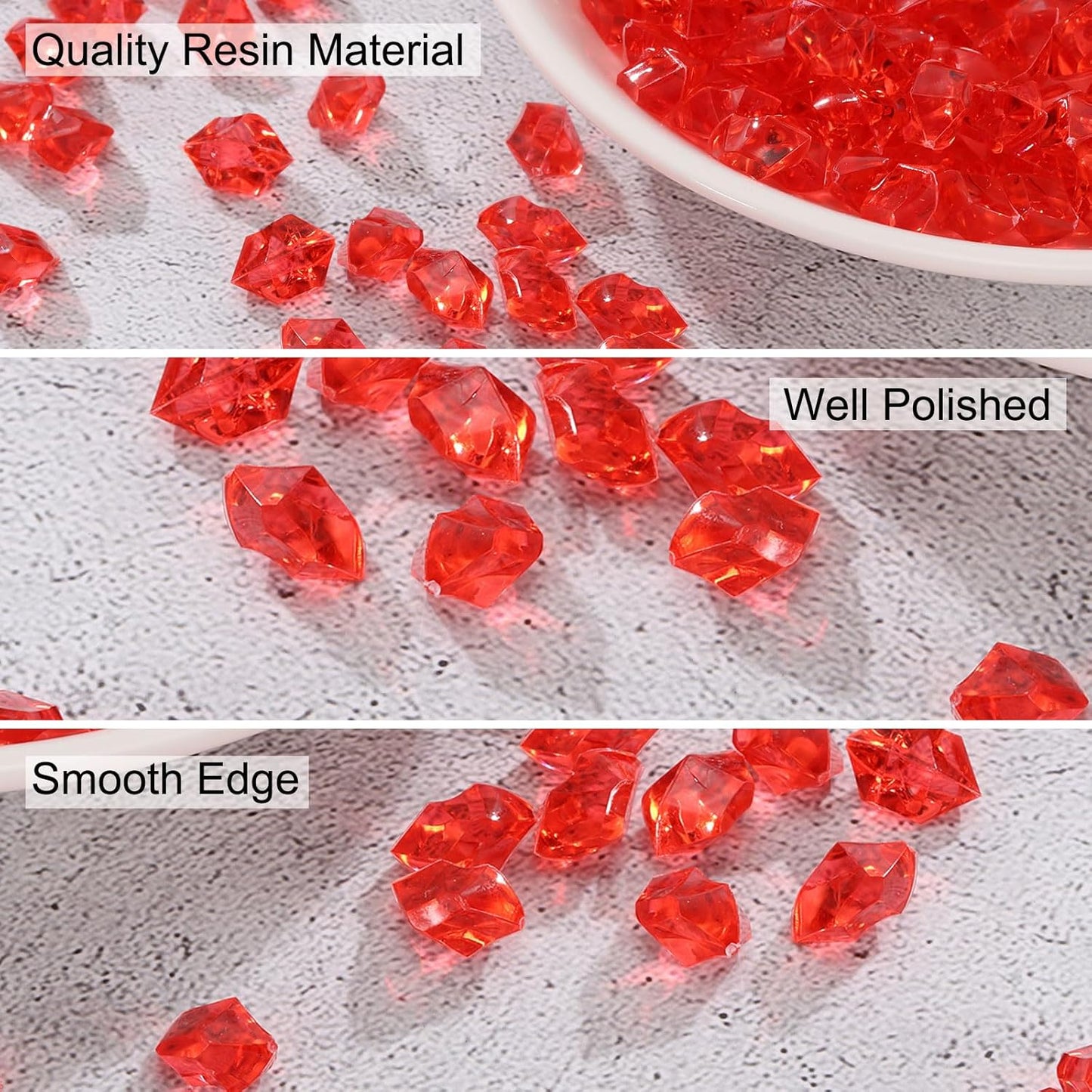 uxcell 1000pcs Fake Ice Rocks, Dazzling Clear Resin Crushed Ice Sparkling Fake Diamonds Gem Stones for Vases Fillers Table Scatter, Theme Party Favors, Red