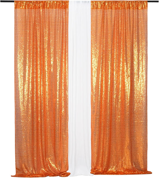 Eternal Beauty Sequin Backdrop Curtains, 2x8 Ft-2 Panels Orange Back Drop for Shimmer Photography Party Wedding Birthday Decor