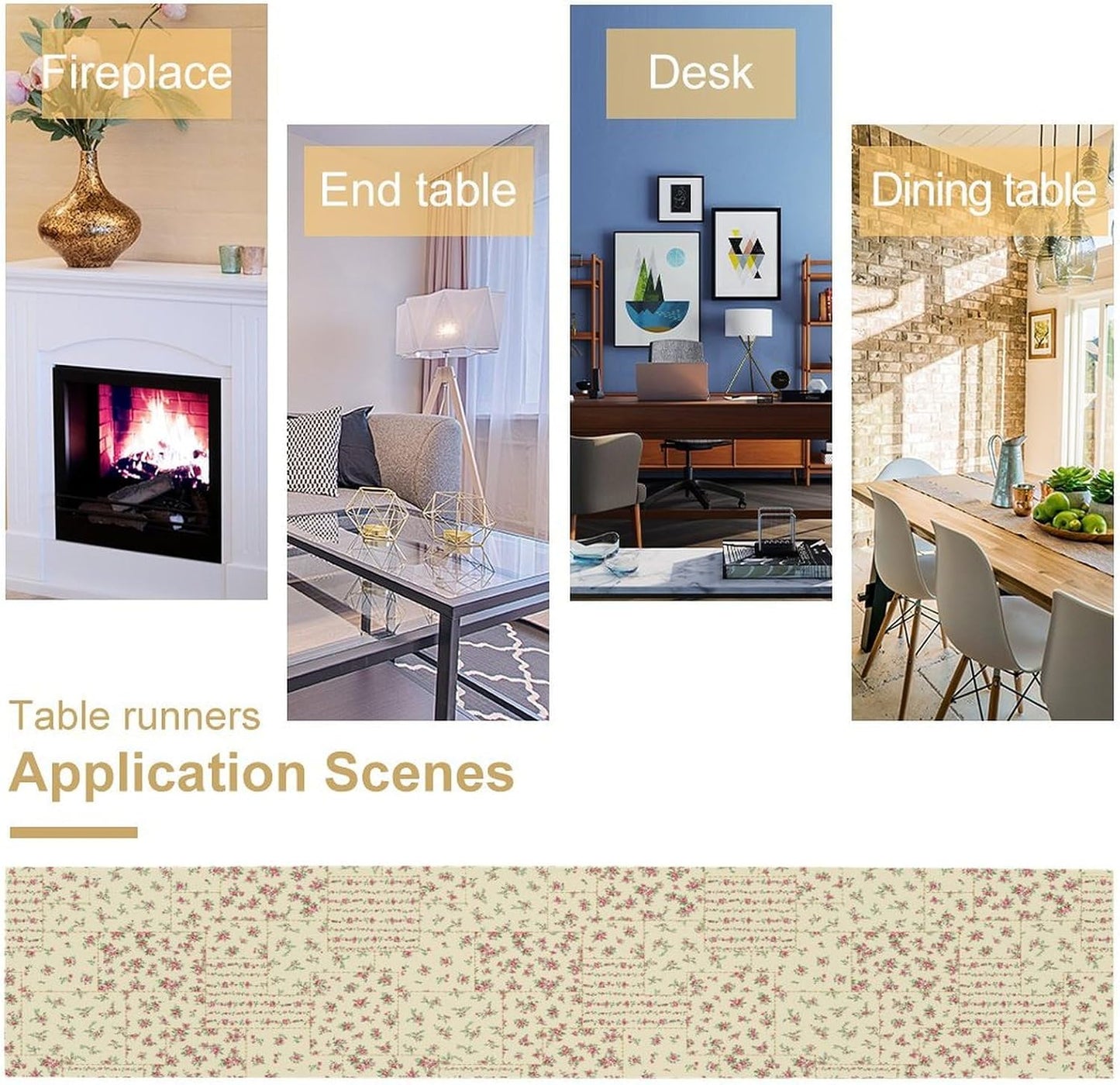 Floral Table Runner, Watercolor Rose Flower Kitchen Table Decoration Vintage Spring Home Tablecloth for Birthday Party Picnic Decoration 13x90 Inch 1PCS