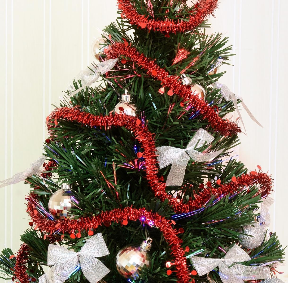 Mandala Crafts Blue Tinsel Garland - Thin Metallic Foil Glitter Mini Garland for Christmas Tree, Party, Wedding Decor, and Holiday Decorations