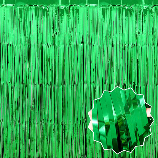 3 Pack Green Foil Fringe Curtains Backdrop, 3.28 x 9.8 Ft Metallic Streamers Tinsel Curtains Background for Photo Booth, Birthday, Halloween, Christmas, Thanksgiving, New Year Party Decorations