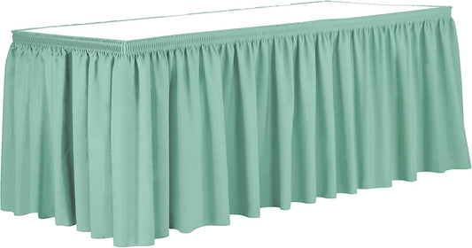 Ultimate Textile Pleat Polyester Fabric Table Skirt - Machine Washable Flame Resistant with Clips for Events, Weddings & Trade Shows, Cut & Sewn in Paterson, NJ - Mint, 17' Shirred Pleat