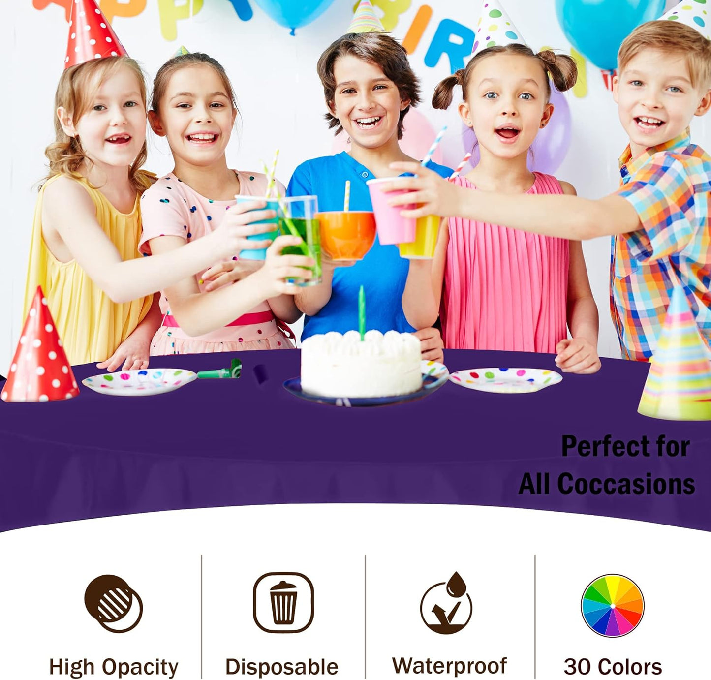 Party Solids 12-Pack Premium Plastic 84-Inch Round Tablecloth - Purple