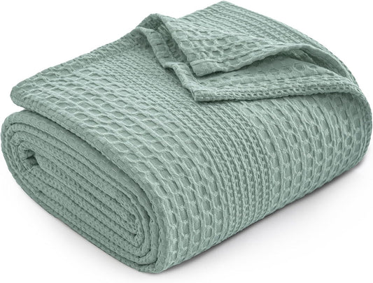 PHF Lightweight Waffle Weave Blanket Queen Size, Breathable & Ultra Soft, 90"x 90" Soft & Cozy Thin Blanket for All Season & Hot Sleepers, Bed, Home Decor - Aqua Gray