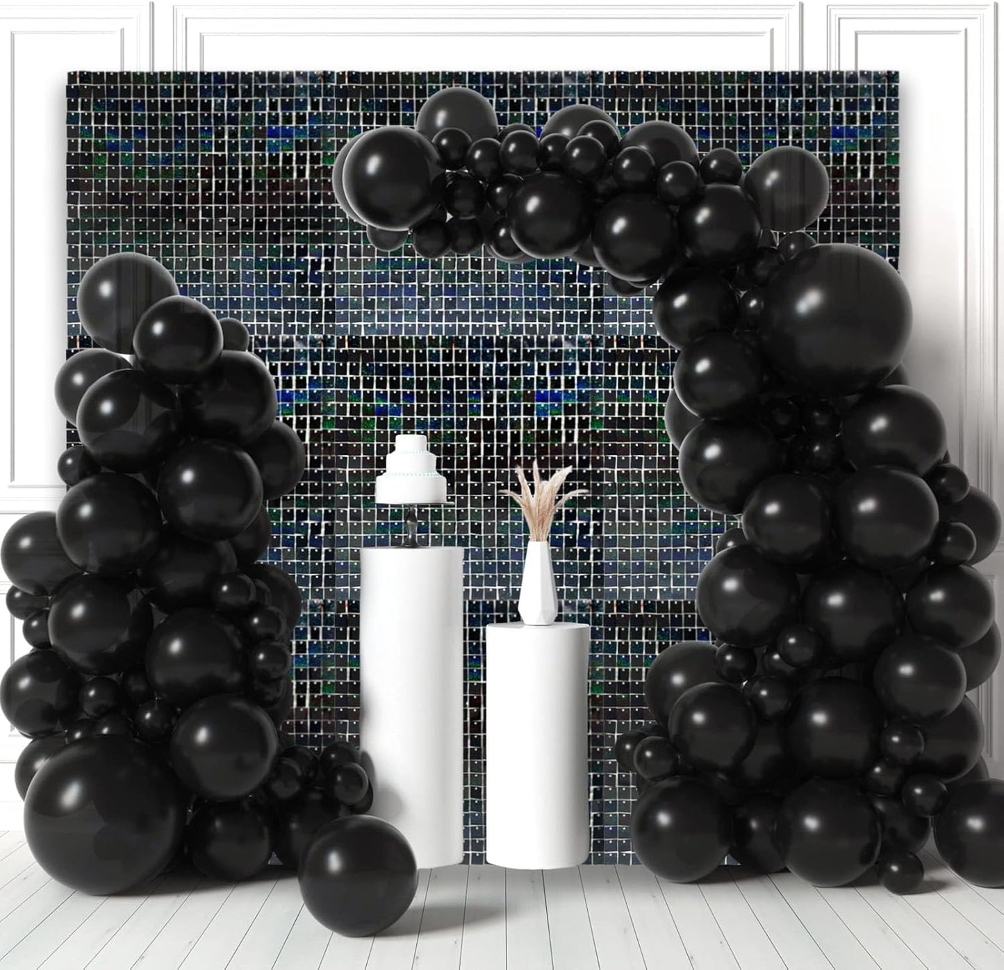 12PCS Black Shimmer Wall Backdrop, Laser Square Sequin Photo Backdrops Panel, Glitter Wall Background for Birthdays, Weddings, Christmas, Engagements, Disco Bachelorette Party Decoration (3FTx4FT)