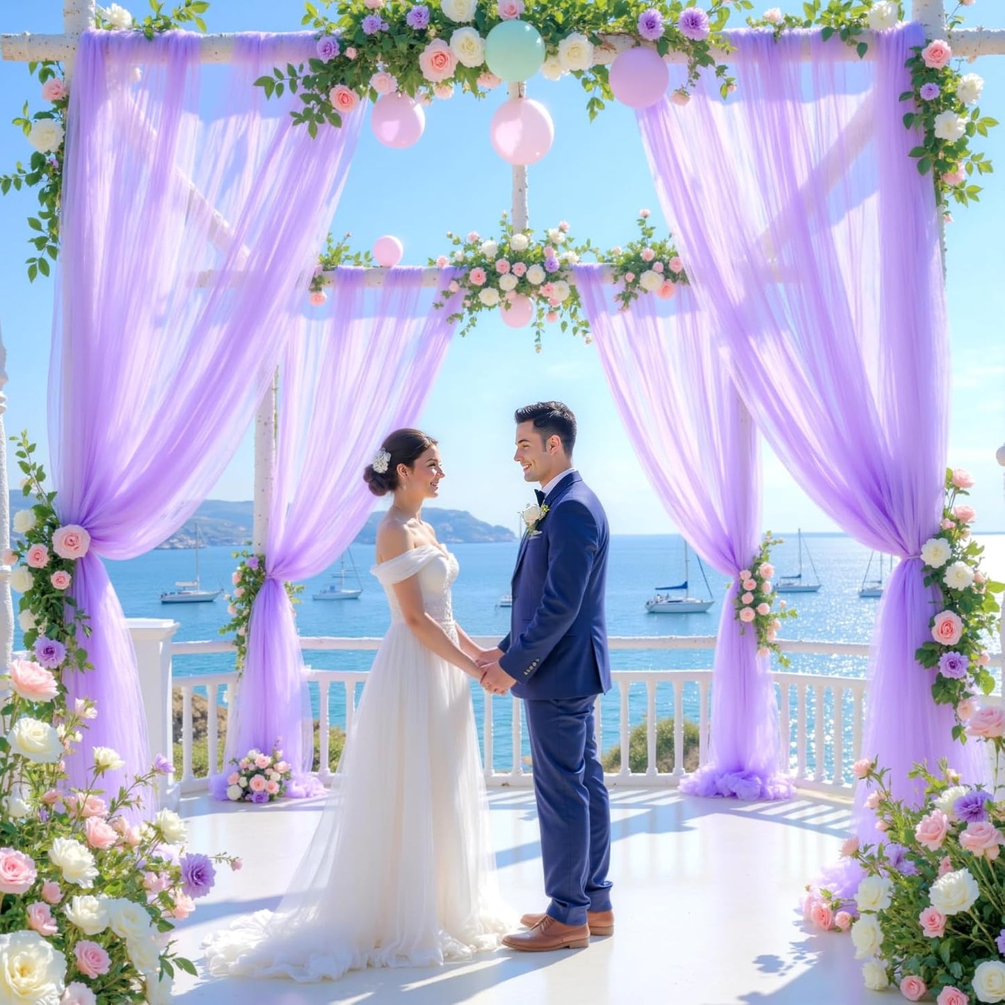 Lavender Purple Arch Draping Fabric for Wedding, 2 Panels 60" x 26Ft Chiffon Drapery Fabric Drapes Backdrop for Wedding Ceremony Baby Shower Bridal Shower Decoration