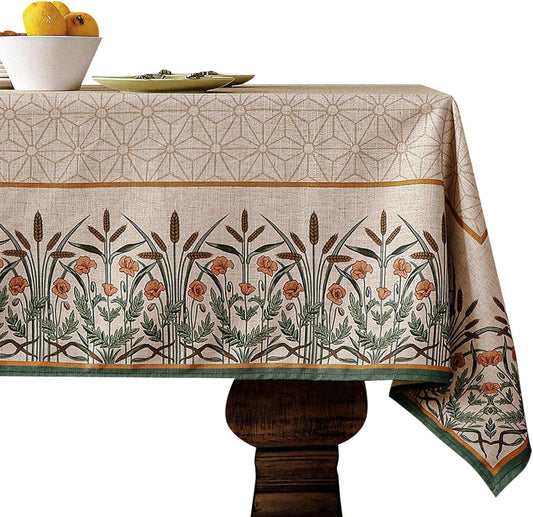 patdrea Designer Linen Vintage Table Cloth for Rectangle Table,Light Brown Durable French Floral Tablecloth,Decor Cover for Kitchen Dining,Christmas,Thanksgiving,Tea Party,55"x87"-Cudillero