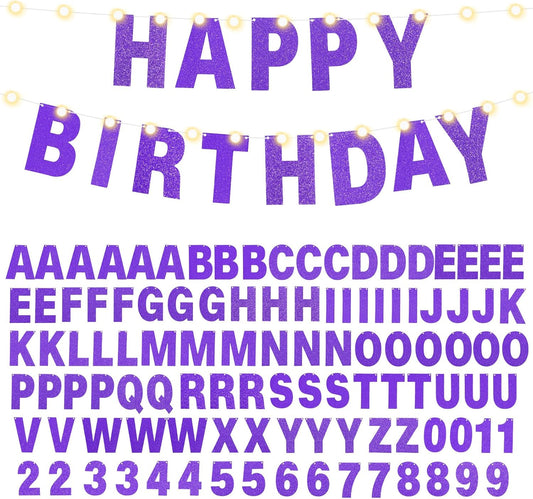 TaoBary 112 Pcs DIY Letter Custom Banner Glitter Customizable Banner Kit Including 107 Letters and Numbers 3 Rope for Valentine Birthday Party(Purple)