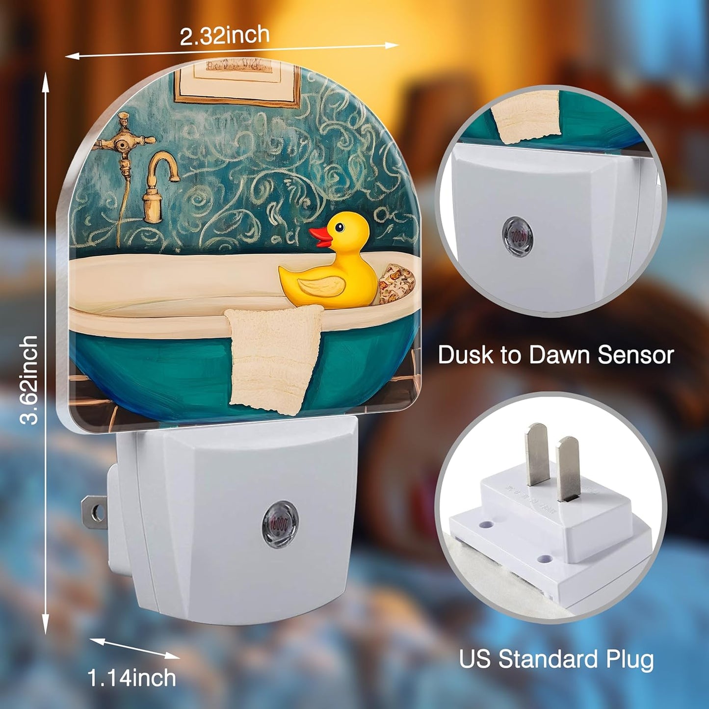 Yellow Duck Night Light Plug into Wall with Dusk to Dawn Light Sensors Rubber Duck Pattern Night Light LED Lamp for Bedroom Hallway Home Wall Decor Nightlight for Girls Boys Men Women