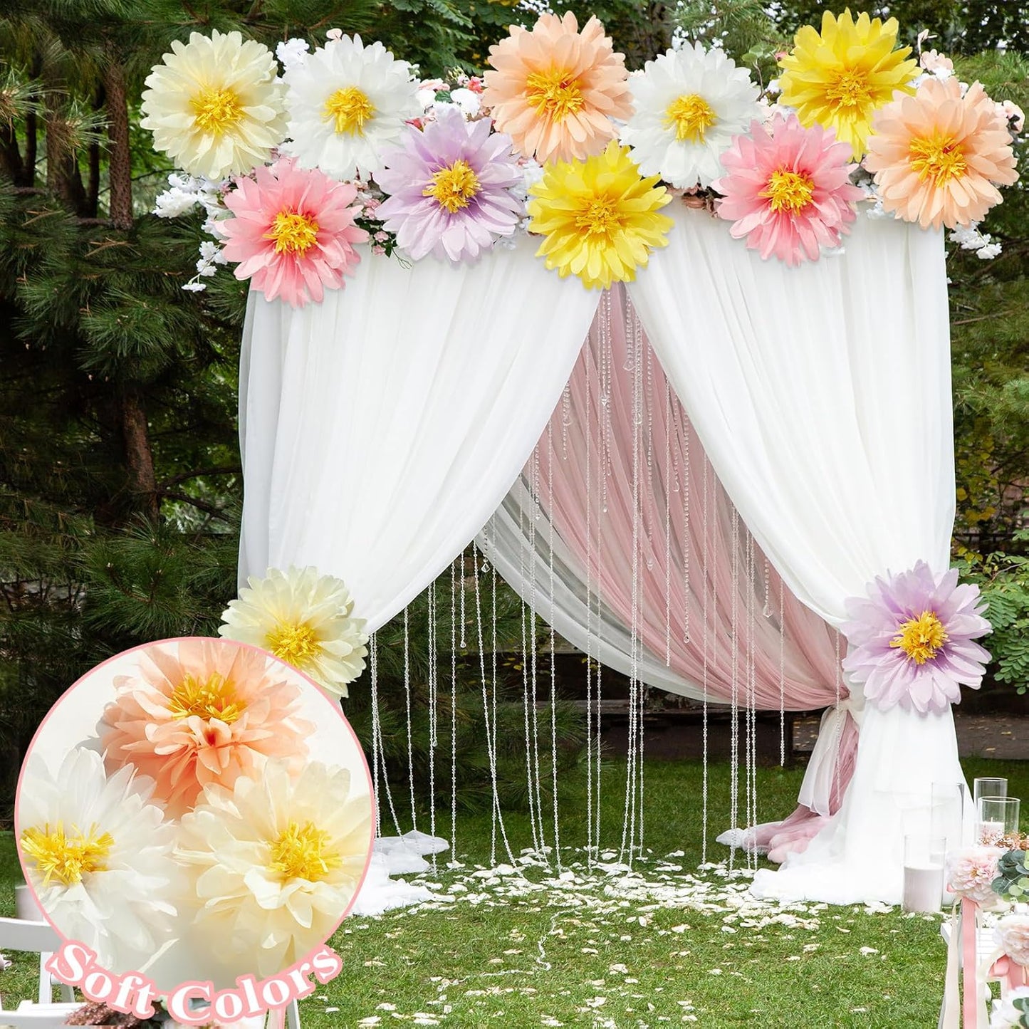 12 Pcs Daisy Tissue Paper Pom Poms Party Decorations Colorful Tissue Flowers Spring Party Decoration Paper Flowers Decorations for Wall Backdrop Garden Wedding Decor