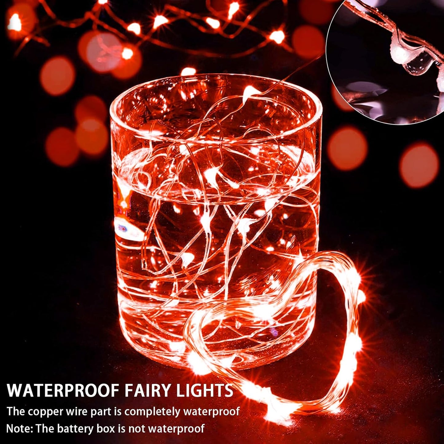 50 Pack Red Fairy Lights 7Ft 20 LED Twinkle String Lights 3 Modes Battery Operated Waterproof Firefly Starry for Mason Jar Party Wedding Christmas Valentines Day Table Centerpieces