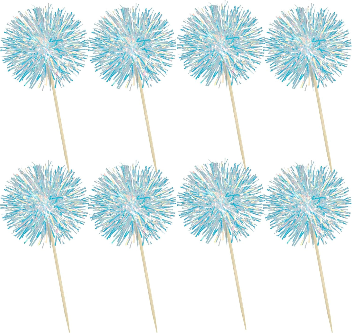 Ephlyn 30Pcs Foil Firework Cupcake Toppers Party Birthday Cake Toppers Supplies Sparkle Tinsel Cocktail Fruit Toothpick for Birthday Wedding Graduation Party Blue