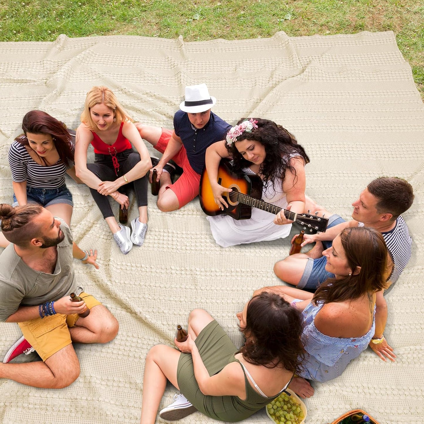 PHF 100% Cotton Waffle Blanket Oversized King 120"x120", Lightweight Breathable Extra Large 10'x10' Blankets for Bed, Giant Big Luxury Aesthetic Woven Bedding for Home Decor, Undyed