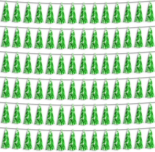 6P Green Foil Fringe Metallic Tassel Streamers Banner Tassel Garland for Parade Floats, Bachelorette, Wedding, Birthday, Graduation, Christmas, Bridal/Baby Shower Party Decorations