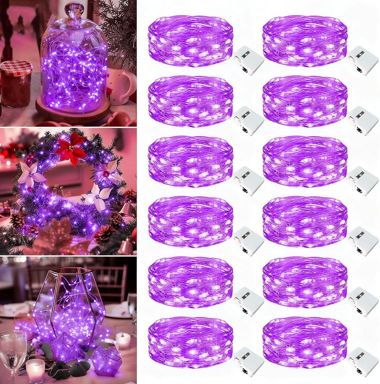 12 Pack Fairy Lights Battery Operated - 7ft 20 Led Twinkle Lights 3 Modes, Bulk Mini String Lights Waterproof for Halloween Holiday Mason Jars DIY Party Decoration Christmas-Purple